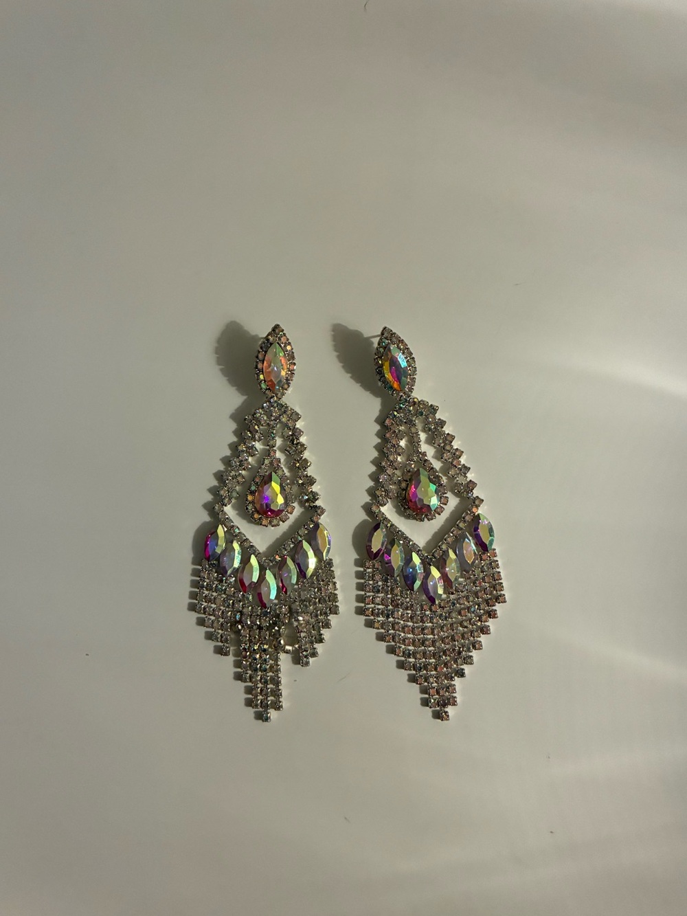 Crystal Fringe Drop Earrings - Iridescent